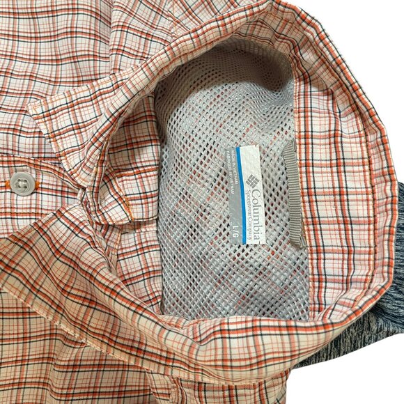 Columbia Men's Pink Orange Black Check Short Sleeve Button Front Shirt Large - Picture 8 of 8